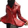 Womens RED PEPLUM Style Leather Jacket, Biker Flare Leather, TrendSetter Peplum Designer Jacket, ASYMMETRIC Slim Fit, Frock For Ladies,GIFT FOR HER
