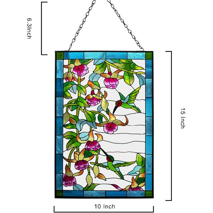 VEWOGARDEN W10xH15 дюймов Витражные подвески-колибри, Панель-ловец солнца с цепочкой для стены или окон