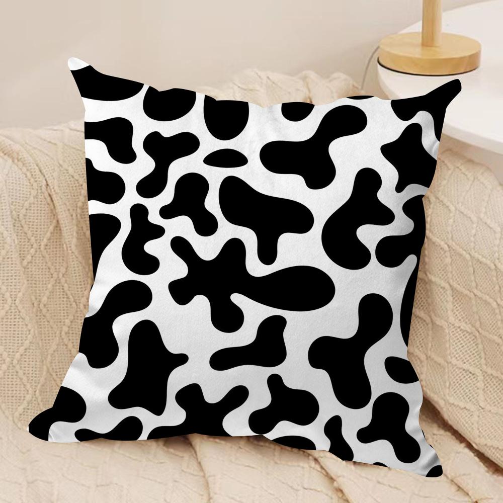 Black and White Cow Skin Texture Cushion Cover Silky Short Plush Invisible Zipper Dustproof Sofa Pillow Case for Home Decor