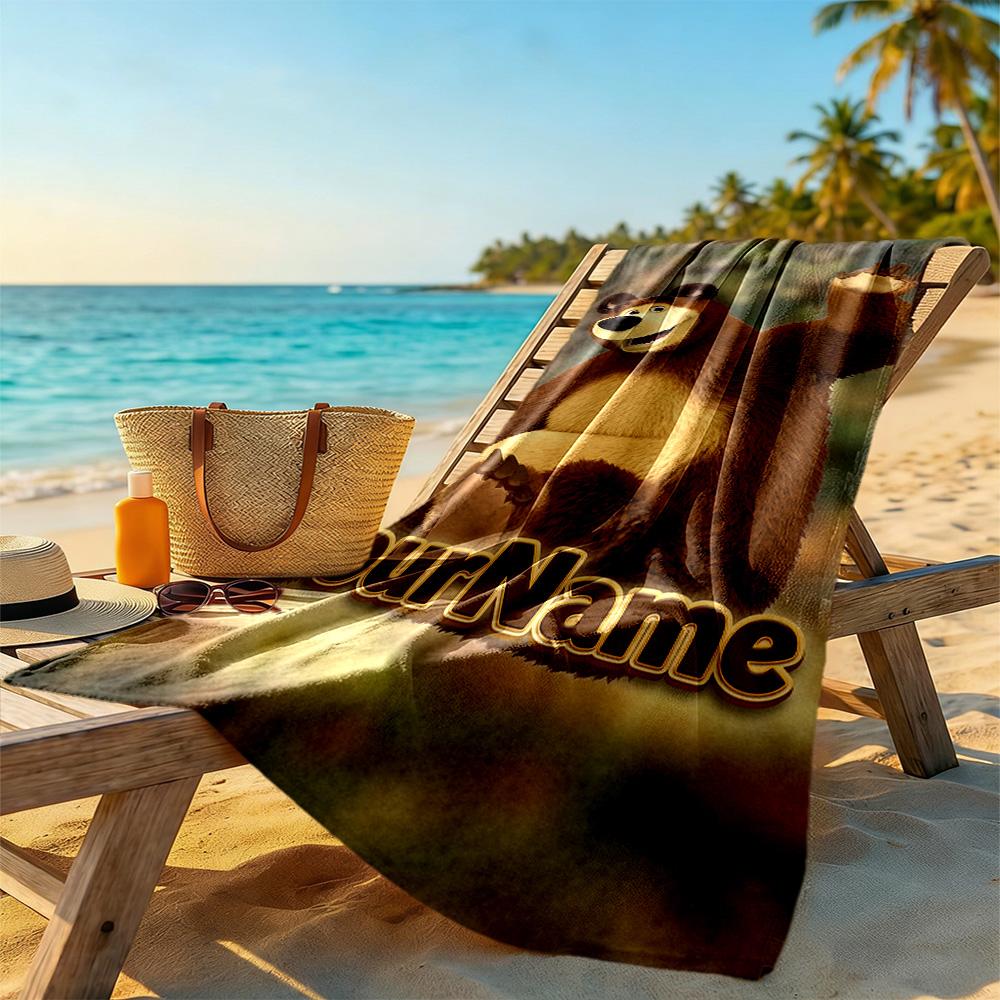 Masha Bear Customize Your Name Beach Towel Super Soft & Absorbent Suitable for Swimming Gym Camping Yoga Vacation