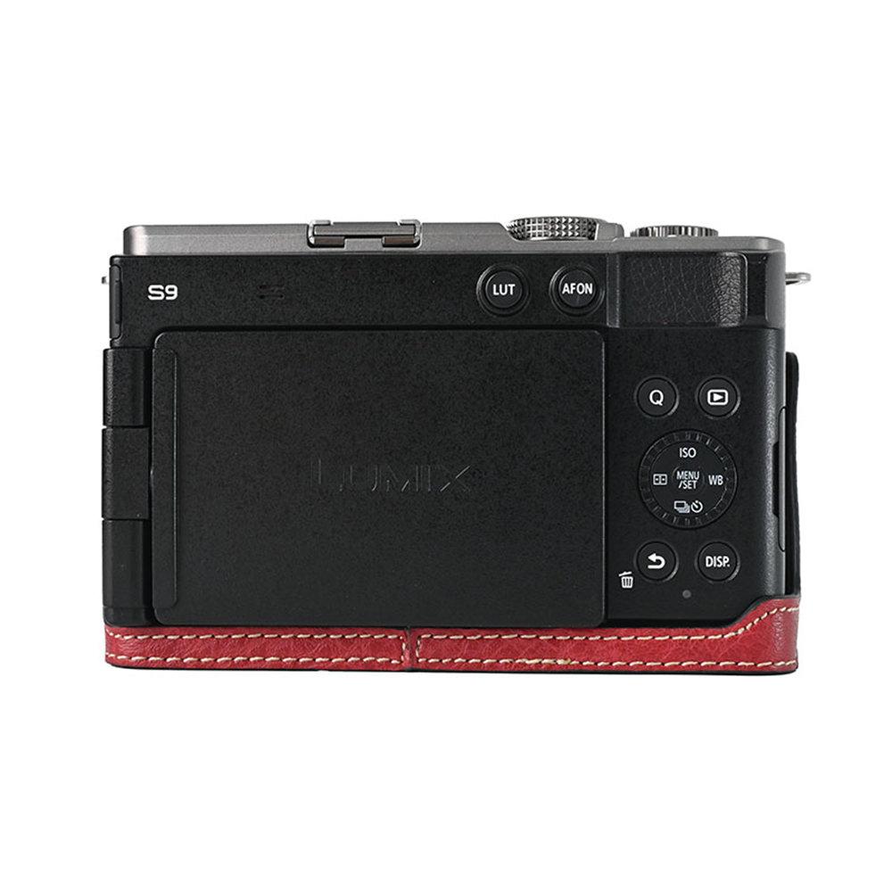 Получехол для камеры из ПУ кожи с рисунком личи для Panasonic Lumix S9 с отверстием для батареи, магнитная нижняя крышка