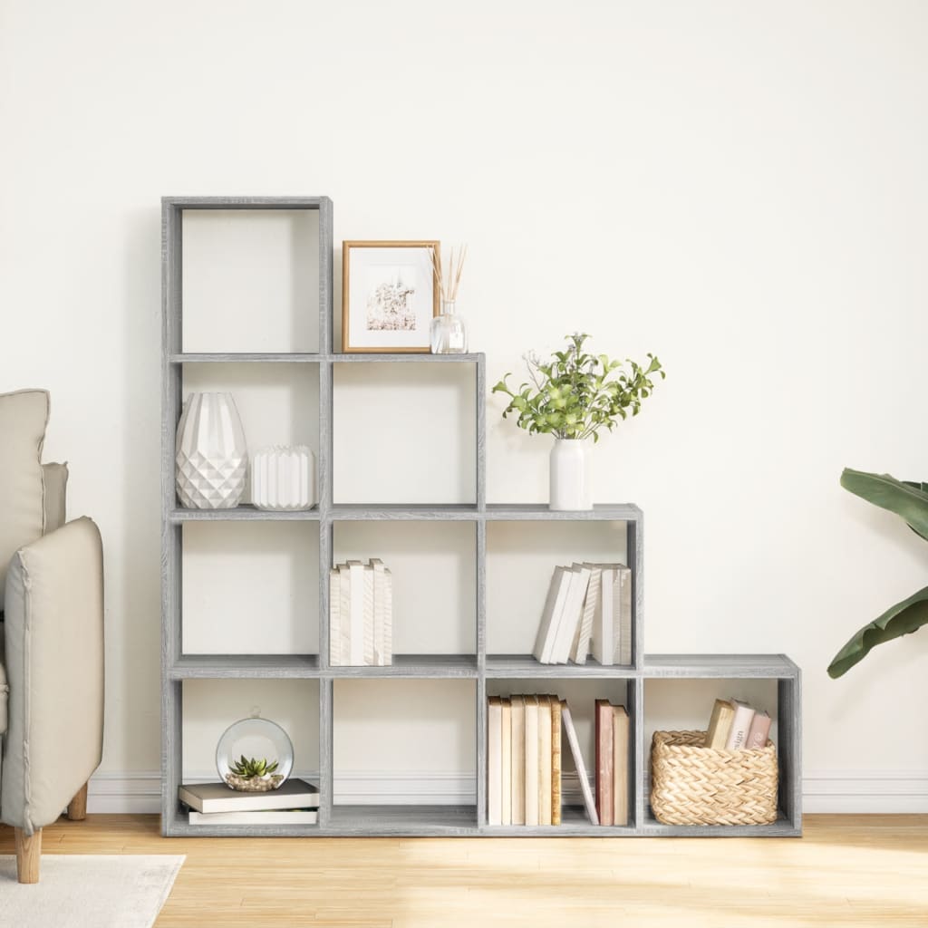 Room Divider Bookshelf 4 Tier Grey Sonoma 131.5 x 29 x 131.5 cm
