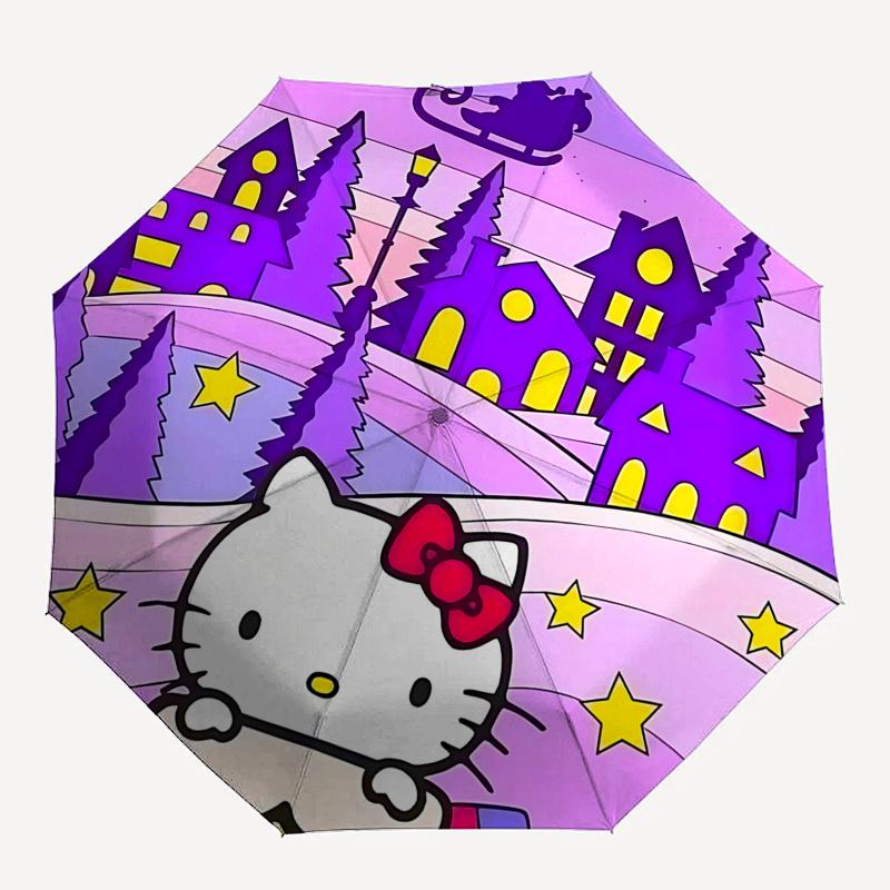 1pc Hello Kitty Christmas Edition Automatic Opening/Closing Umbrella with Foldable Design, 8-Rib Iron Frame Outdoor Umbrella, Festive Gift for Fans, T