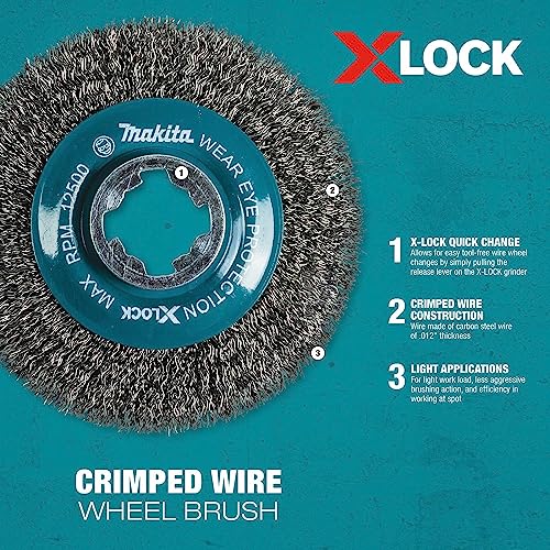 Makita D-72665 Дисковая щетка X-Lock 4-1/2 дюйма из гофрированной проволоки из углеродистой стали