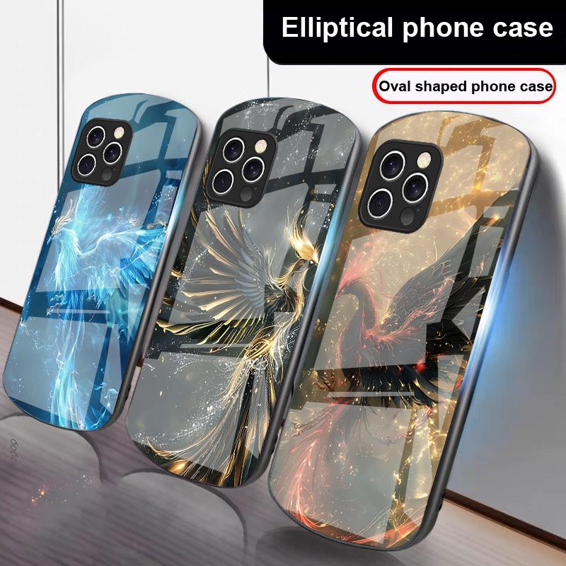 Золотой Феникс Раскрывающийся Для iPhone 16 Pro Max 16e 15 Pro 14 13 12 Mini 11 XS Max XR 7 8 Plu SE 22 Эллиптический Стеклянный Чехол для Телефона