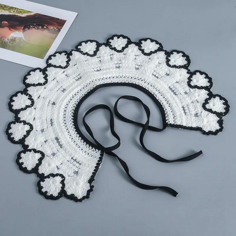 Female White Woven Lapel Fake Collar Shawl Women's Detachable Collar Scarf Necklace Blouse False Collar Girls Mini Cape