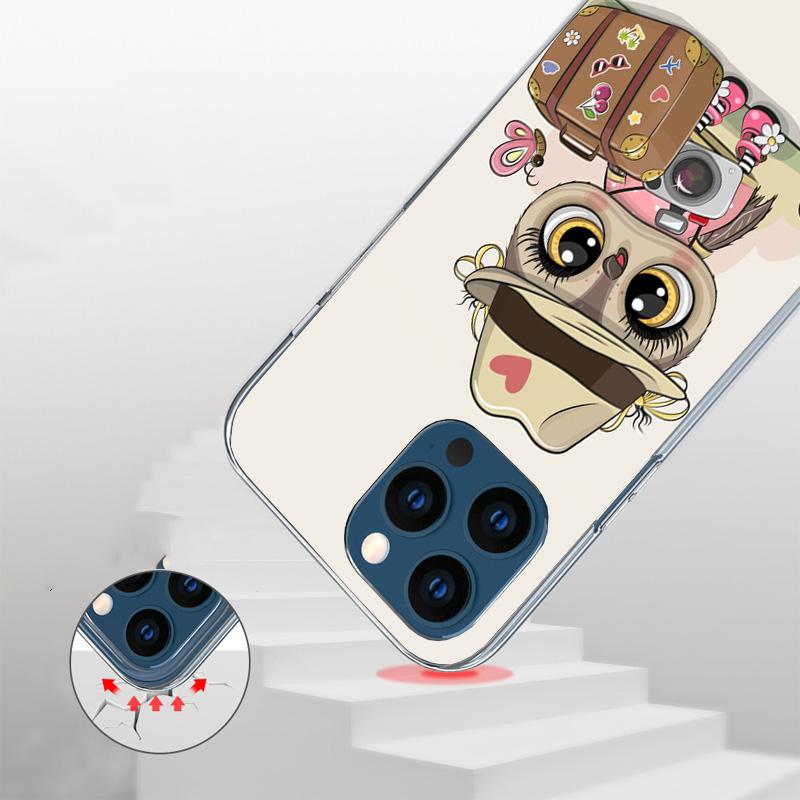 Милый чехол для телефона с совой и сердцами для влюбленных для Iphone 17 Air 16 11 12 13 Mini 14 Plus 15 Pro Max 7 8E SE 2020 16ProMax Чехол для телефона Coque 1