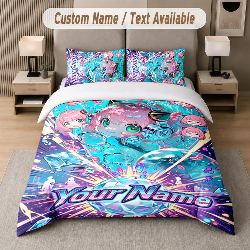 Spy × Family 3Pcs Bedding Set, Personalized Custom Name Text, 1 Duvet Cover & 2 Pillowcases For Bedroom