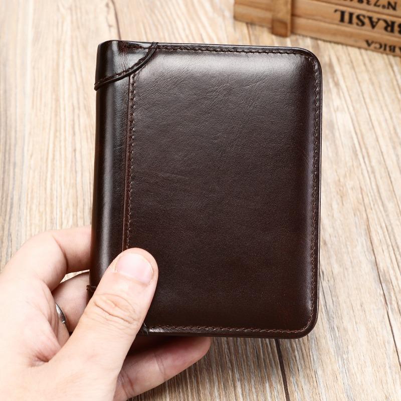 Мужской кошелек-бифолд из ПУ-кожи с RFID-защитой, короткий кошелек, многослотовый для карт, отделение для мелочи, окно для ID, повседневный деловой кошелек для мужчин
