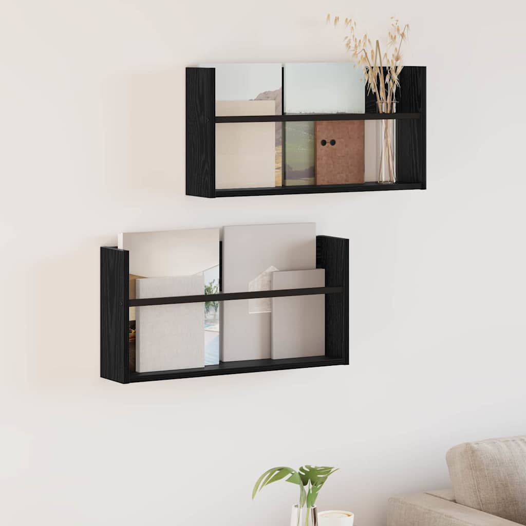 Magazine Shelf 2 pcs Black Oak Effect 60 x 12 x 30 cm