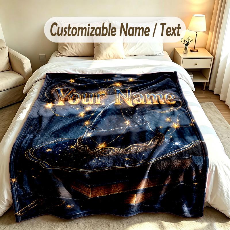 Fantasy Magic Theme Custom Blanket Personalized Name & Text Customized Soft Warm Throw Blanket Home Decor