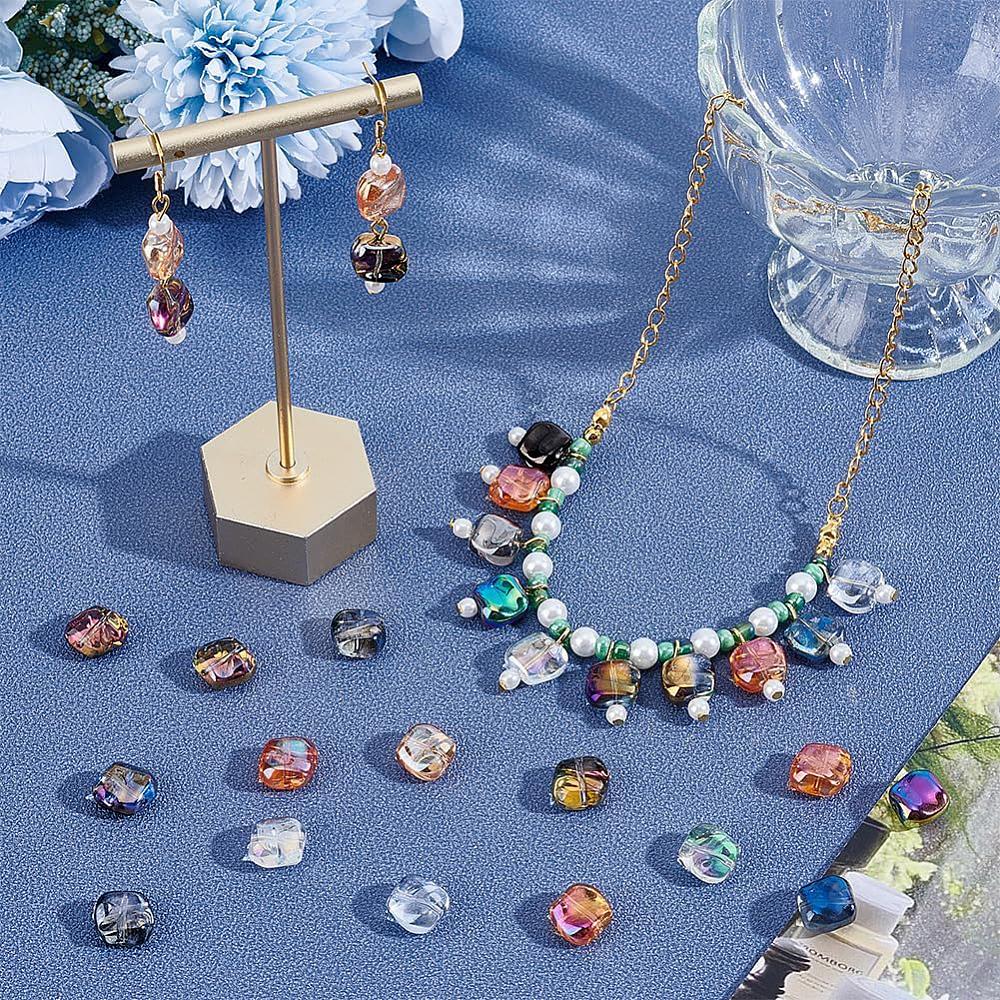 1set 150pcs 15 colors Electroplate Transparent Glass Beads Square Mixed color 10.5x12x6mm Hole: 1.2mm 10pcs/color
