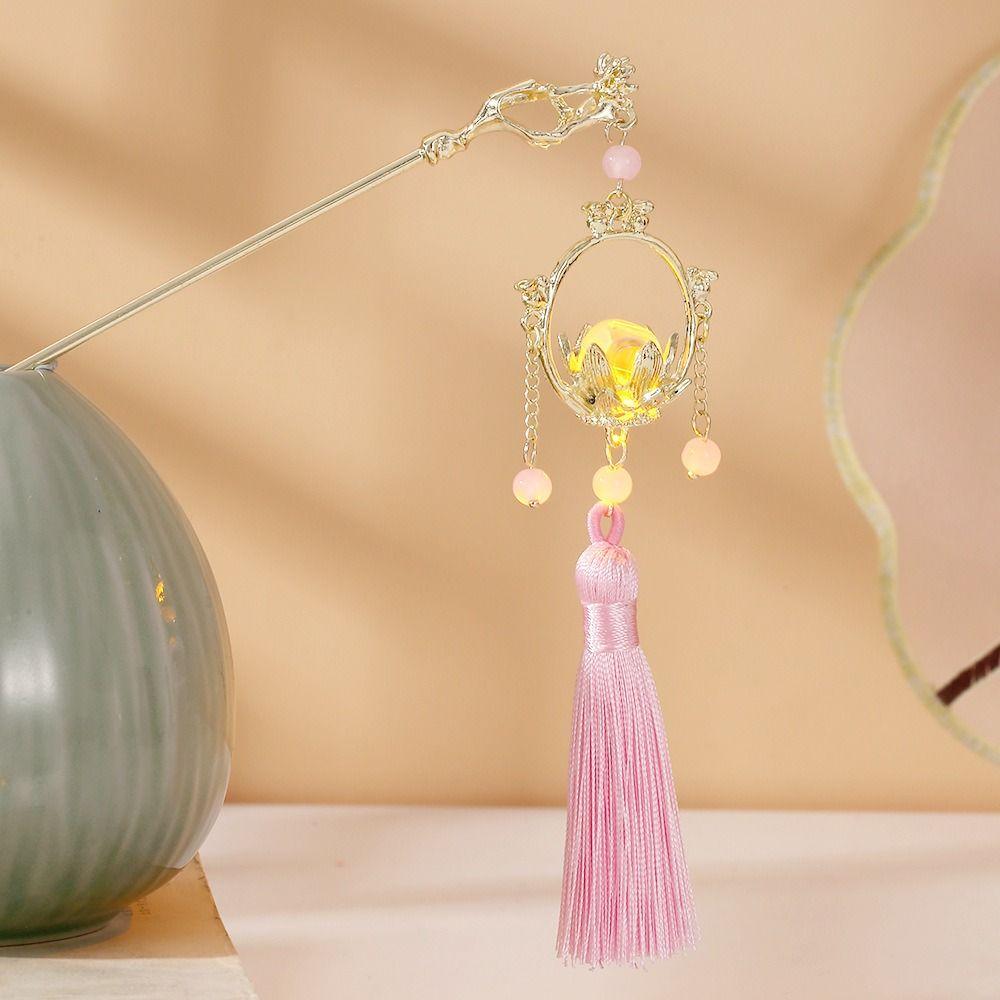 Винтажная заколка для волос Lotus Emit Light в китайском стиле с кисточками для женщин и девочек, аксессуары для волос