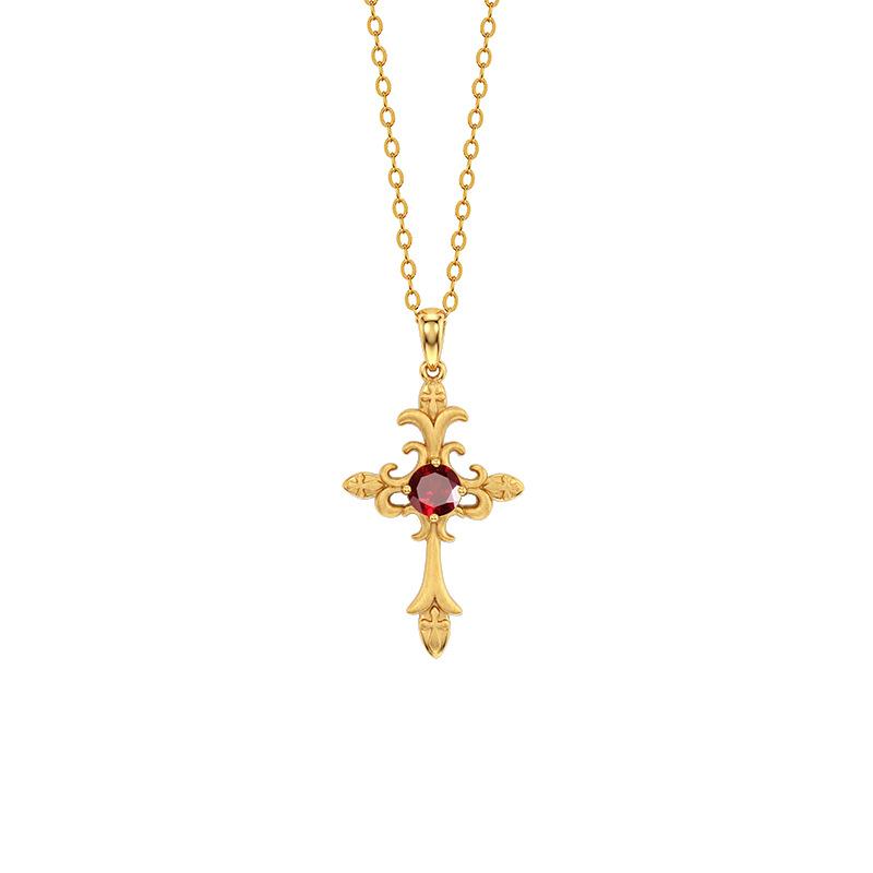 Embossed Craft Cross S925 Sterling Silver Necklace Women's European Sweet Cool Wind Natural Color Treasure Niche Personalized Clavicle Chain