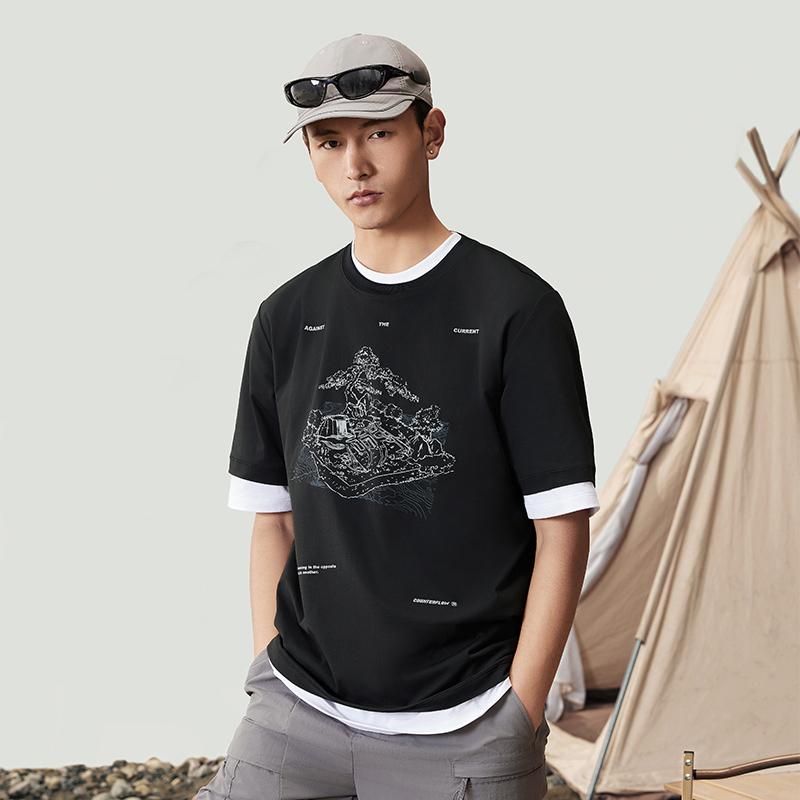 Li Ning CF Круглый вырез свитер с буквенным принтом Узор короткий рукав футболка мужские футболки черный ATSU595-2