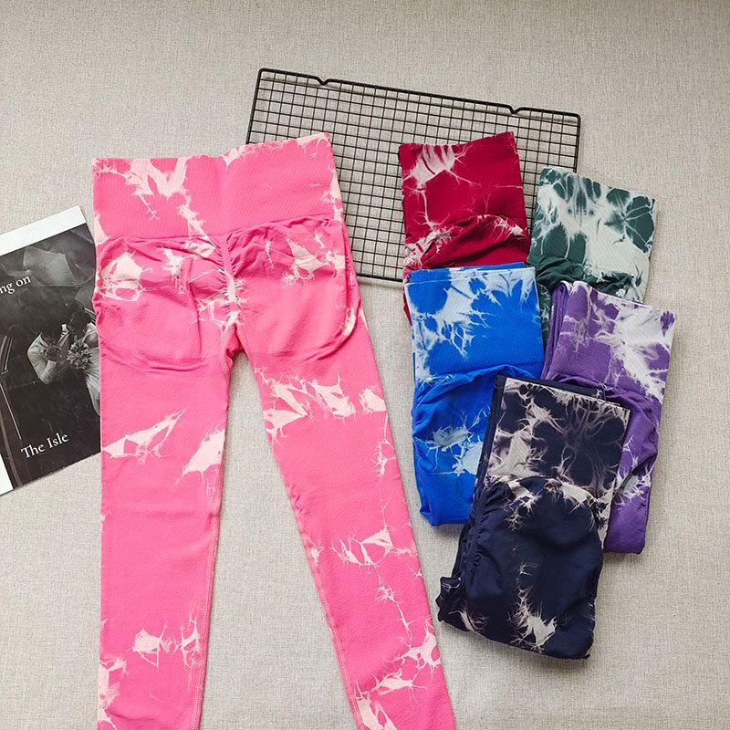 Tie Dye Sports Fashion Peach Hip Raise Fitness Pants High Waist Belly Contracting Wait Lifting Tight Pants Running Spring & Fall Yoga Pants