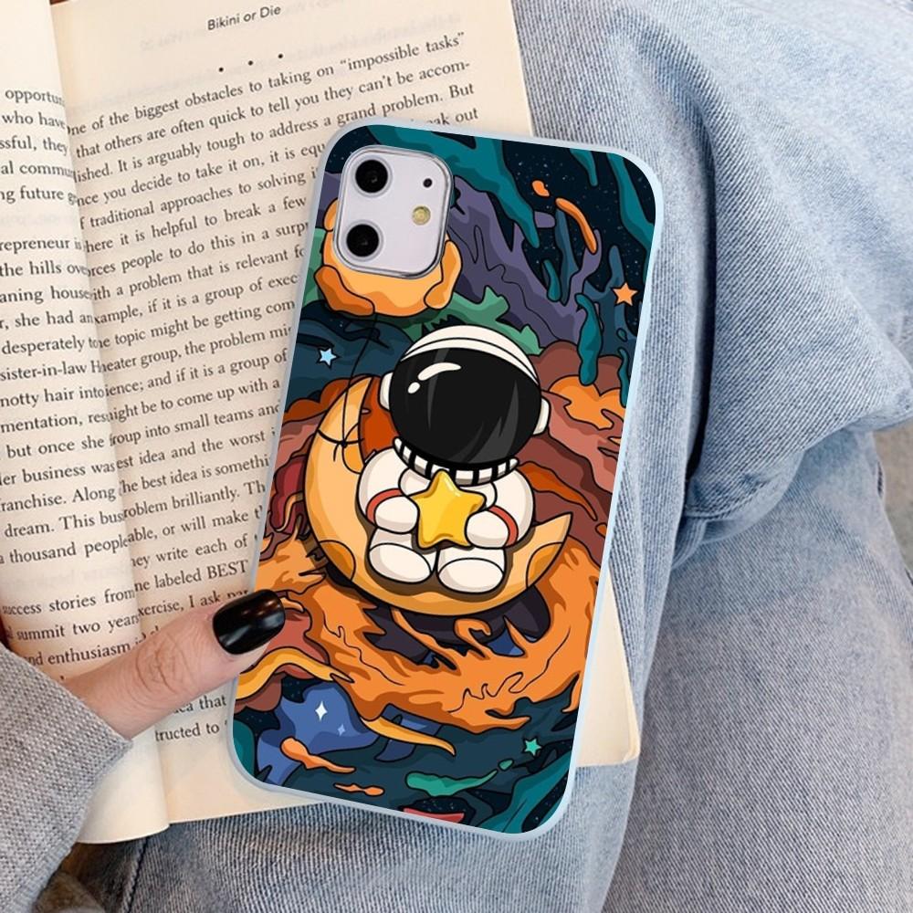 Мультяшный чехол для телефона с изображением космонавта для IPhone 14 11 12 13 Mini Pro Xs Max 8 7 6 6S Plus X XR, однотонный цветной чехол