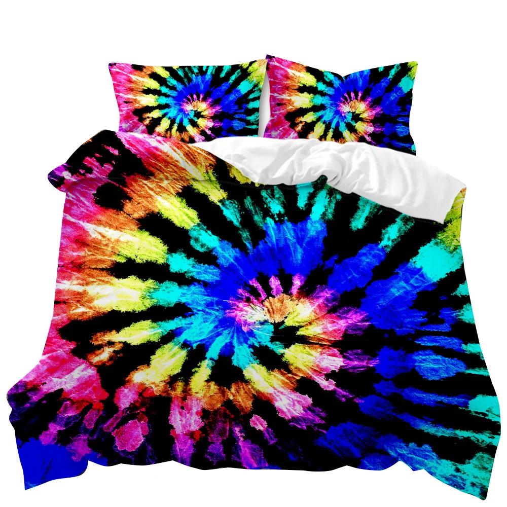 Комплект постельного белья Boho Tie Dye, комплект постельного белья в стиле хиппи, комплект постельного белья синего и фиолетового цвета для двоих, цыганский комплект постельного белья размера «king-size», полиэстеровый чехол для одеяла
