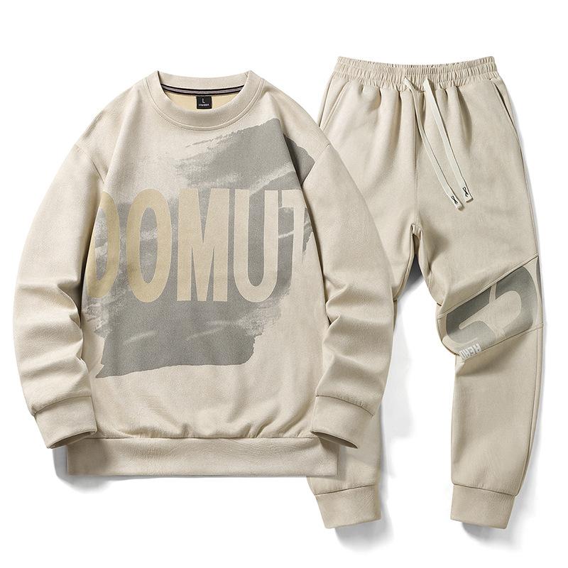 Спортивный костюм для отдыха, мужской весенне-осенний свитер с круглым вырезом, свободный комплект из двух предметов
