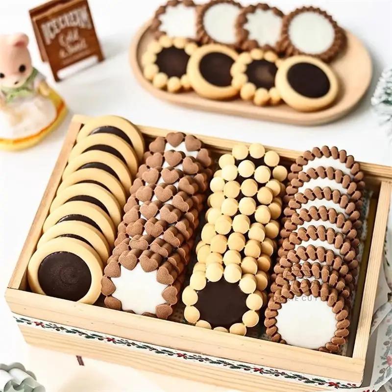 Chocolate Sandwich Cookies Flowers Cookie Cutter 3D Biscuit Mould Pressable Fondant Stamp New Year Cake Decor Baking Supplies