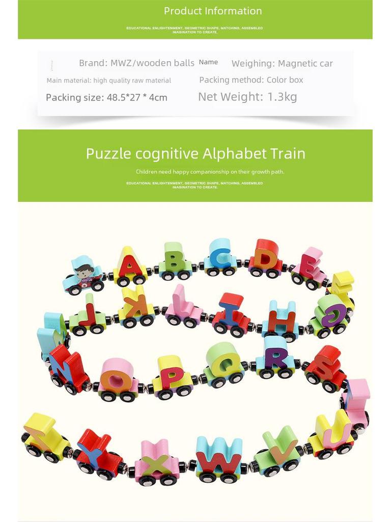 Magnetic Wooden Train with Letters & Numbers - Educational Toy for Ages 1-3