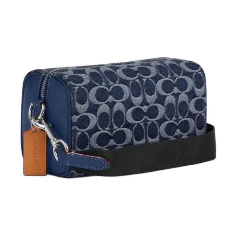 COACH AXEL 21 Classic Logo Zipper Closure Fabric Crossbody Bag Small Men's Ning Blue