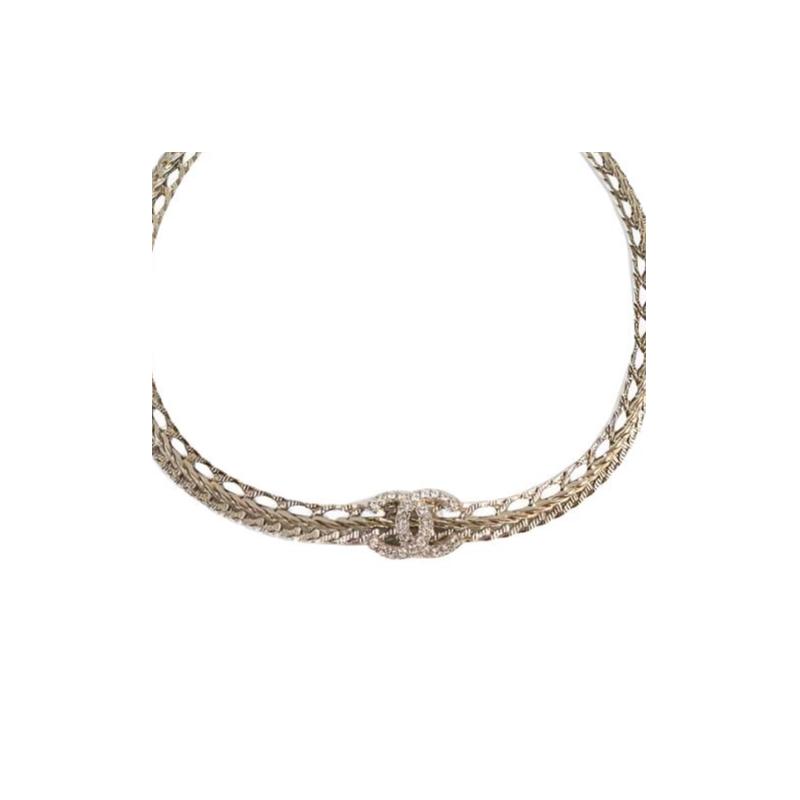 Chanel Кожа Овцы Белый Кристалл Золото 18K Ожерелье Женское