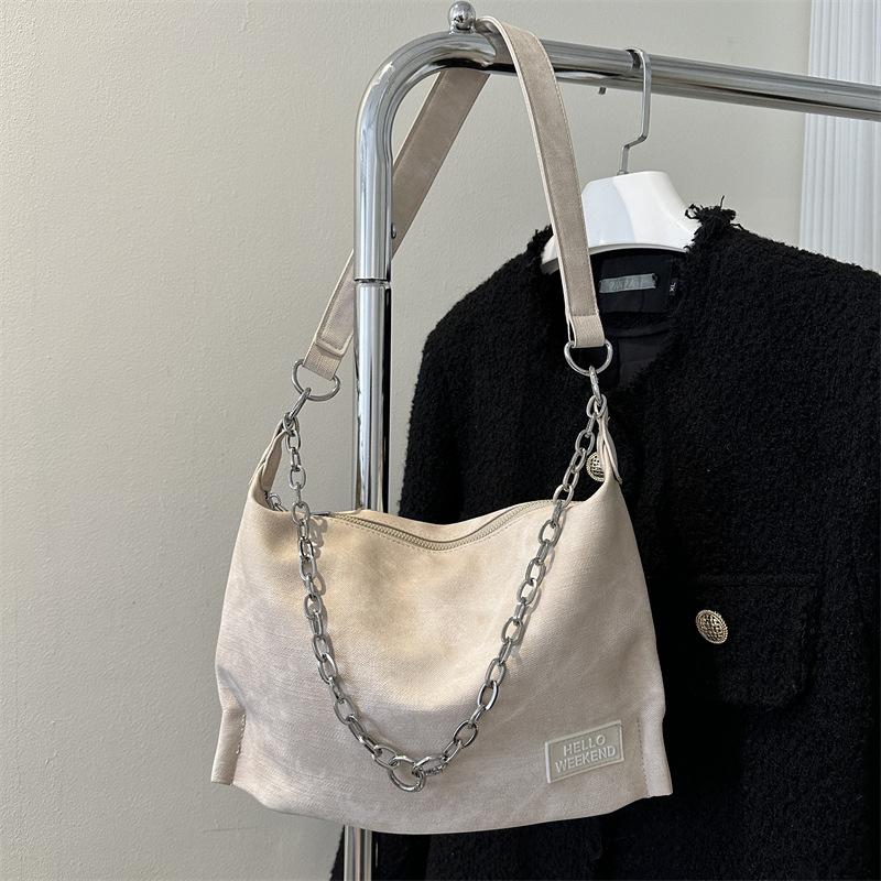 Универсальная сумка-тоут большой вместимости Новая текстурированная сумка-мессенджер для поездок на работу Женская ретро сумка на плечо с цепочкой