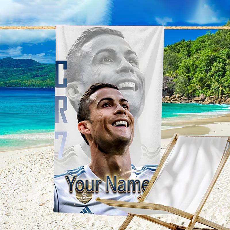 1pc Number 7 Soccer Beach Towel with Custom Name, Beach and Seaside Swimming Pool Equipment, Fashion Pattern, Rectangular, Travel Essential