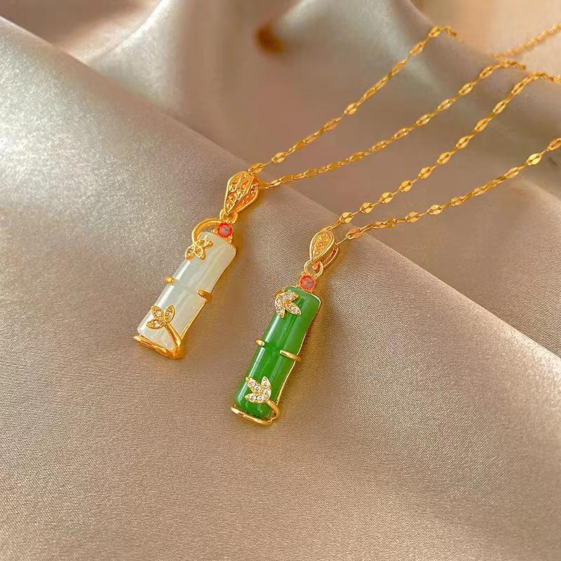 Стильное ожерелье из титановой стали с подвеской в виде бамбука — не выцветает, универсальная и легкая роскошная цепочка на ключицу для женщин