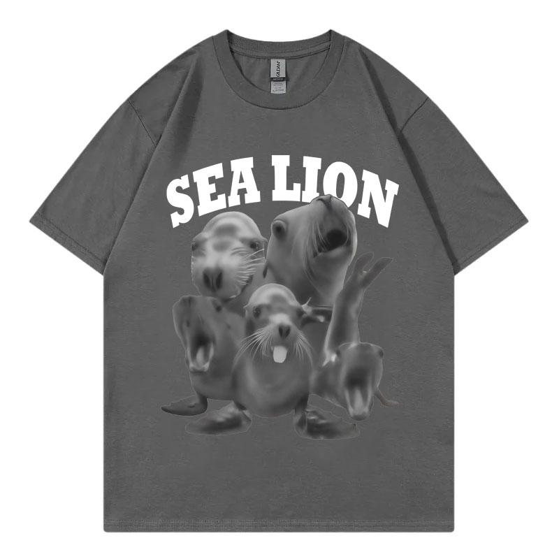Funny Sea Lion Meme Tshirt Unisex Women Fashion Vintage Short Sleeve Tshirts High Quality Cotton Oversized T Shirts Streetwear