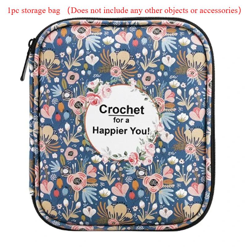 1pc Floral Hand Knitting Kit Crochet Hook Zip Waterproof Storage Bag DIY Printing Storage Bag Jumper Needle Set Storage Bag