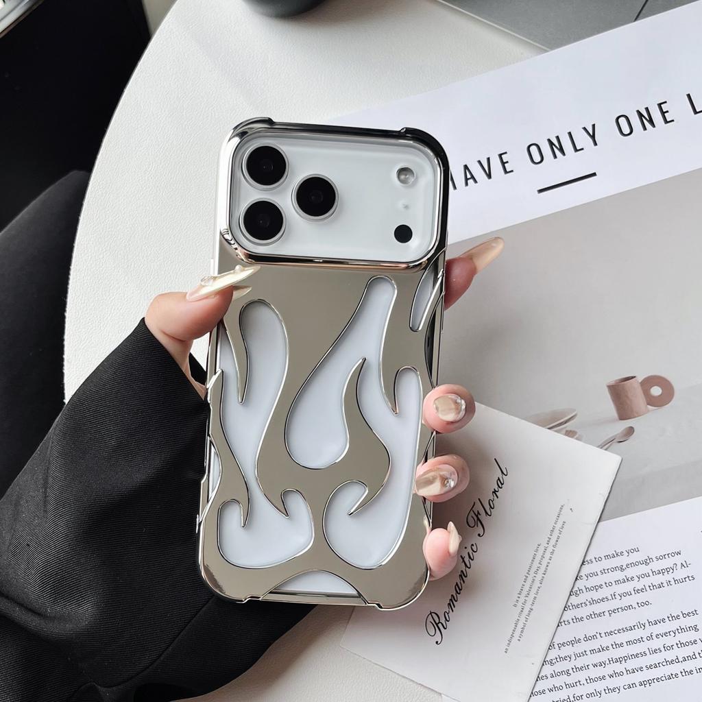 Силиконовый чехол с 3D полым узором «Пламя» с покрытием для iPhone 17 Air 16 15 14 13 12 11 Pro Max Plus, с рассеиванием тепла, мягкий бампер