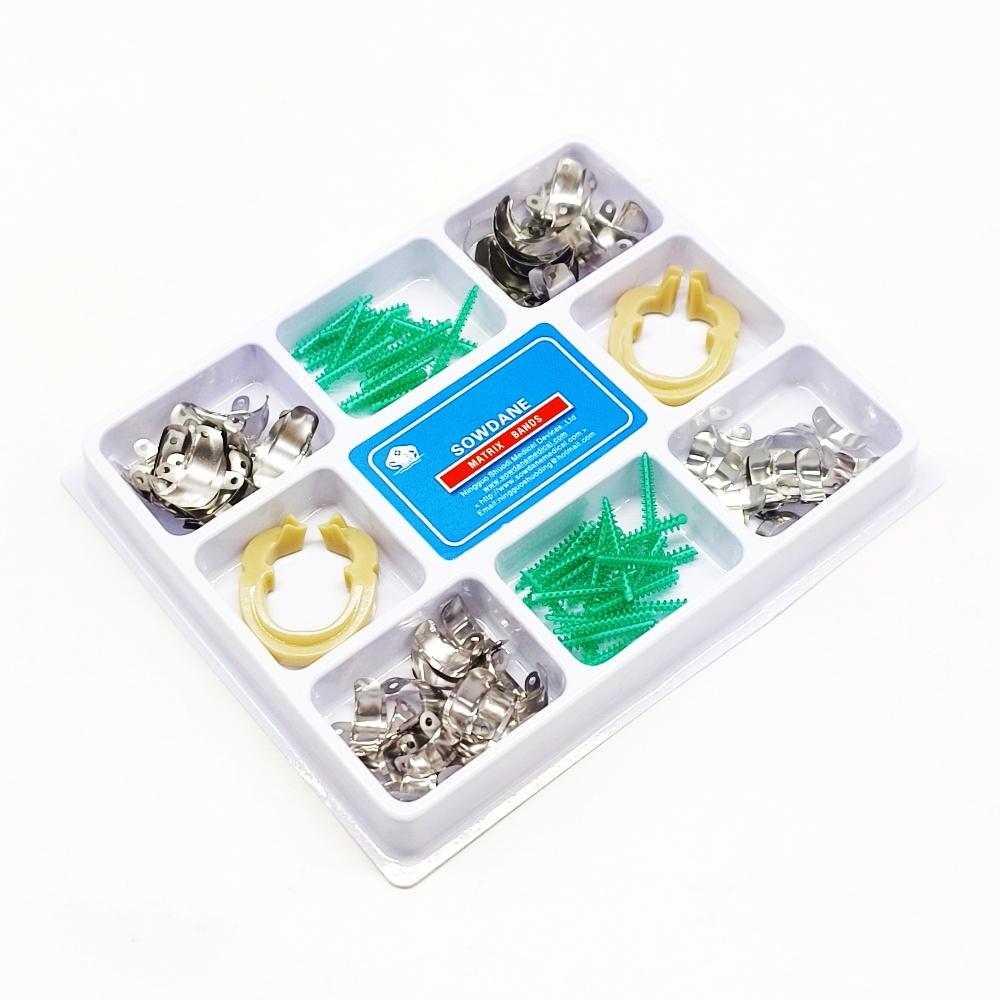 1 коробка, новые стоматологические 80 шт./упак., секционные контурные металлические матрицы, матрицы M4, набор матричных клиньев с дополнительными клиньями, резиновые клинья, полимерные зажимы