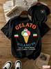 Gelato Milano 99 Print Tshirt Unisexs Loose Casual Short Sleeve Summer Daily Commuting Street Style Fashion Casual Wear