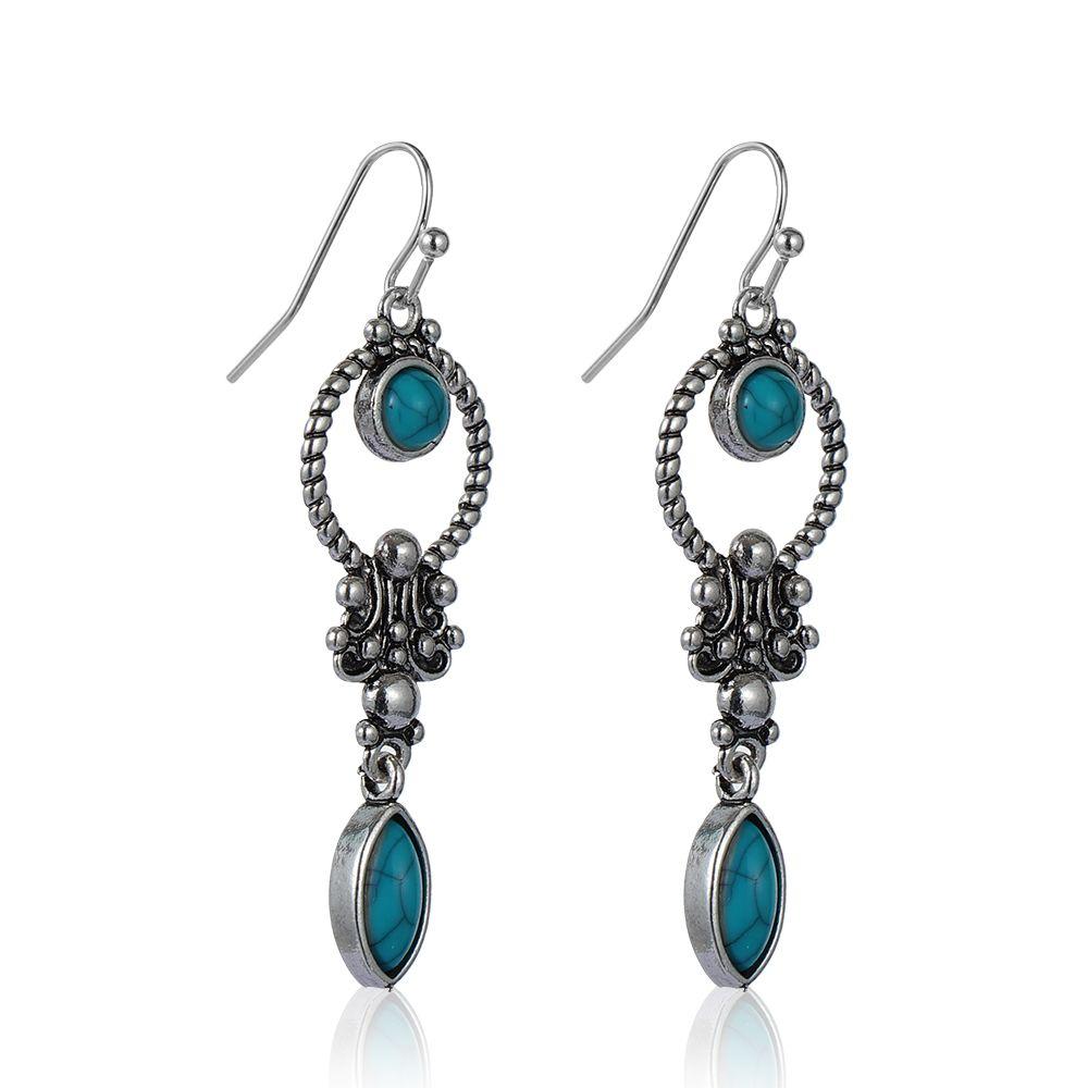 Свадебные Серьги-подвески с крючком Подарок Натуральный камень Кулон Бирюза Драгоценный камень Ретро Тайское серебро