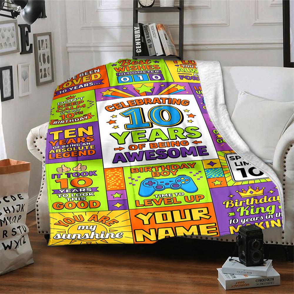10 Years Awesome Celebratory Collage Lightweight Customize Your Name Comfortable Texture Throw For Sofa Couch Office Bed Picnics Four Seasons