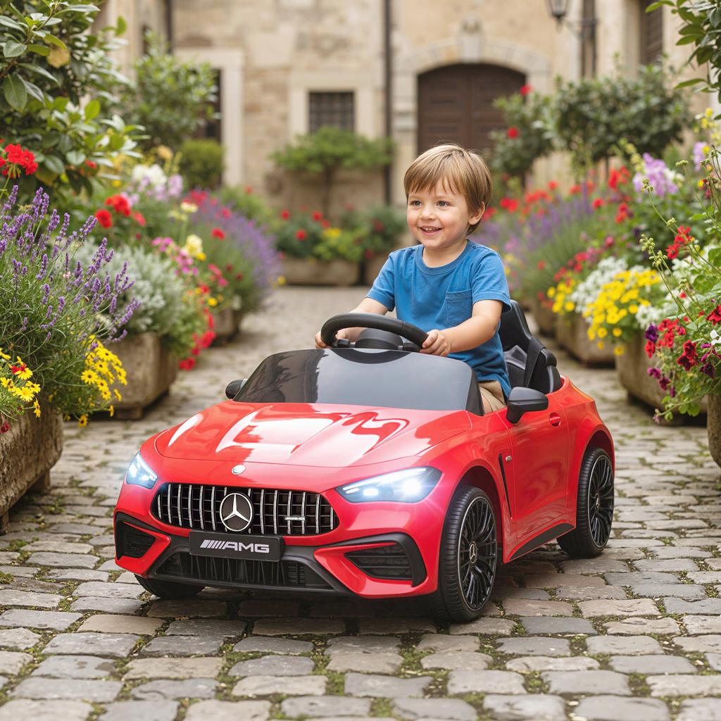 Licensed Mercedes AMG Kids Electric Car, 12V Ride On Car with Dual Motors, Remote Control for 3-6 Years, Red