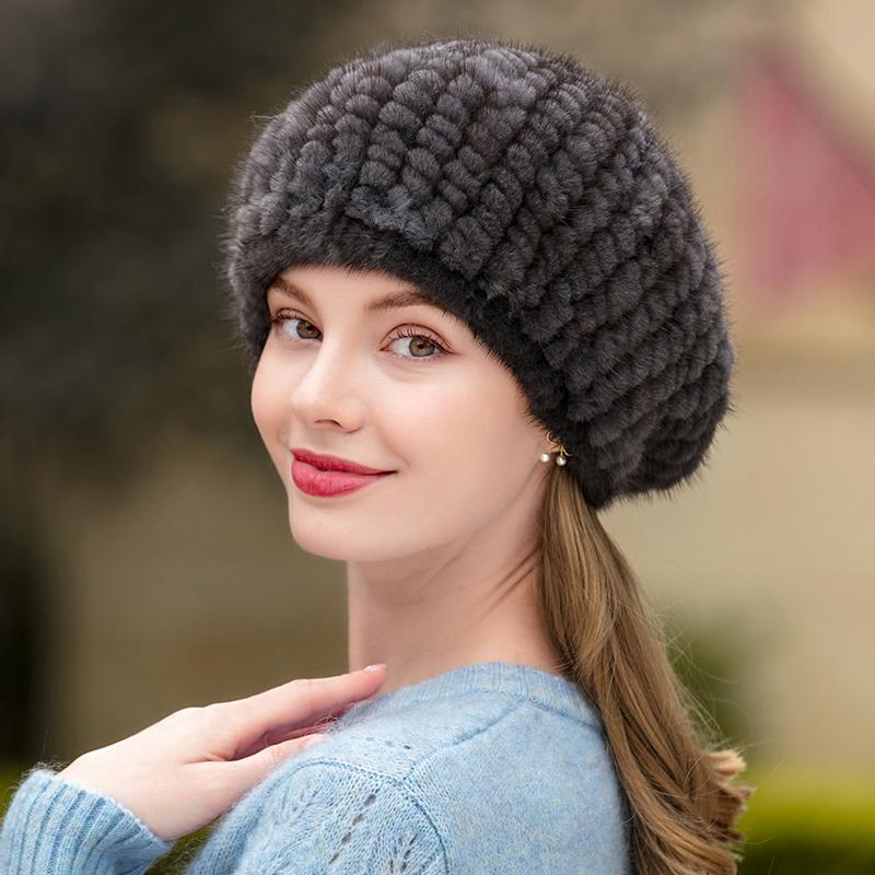 Меховая шапка женская модная теплая стильный берет шапка из норки вязаная норковая меховая шапка новый зимний берет