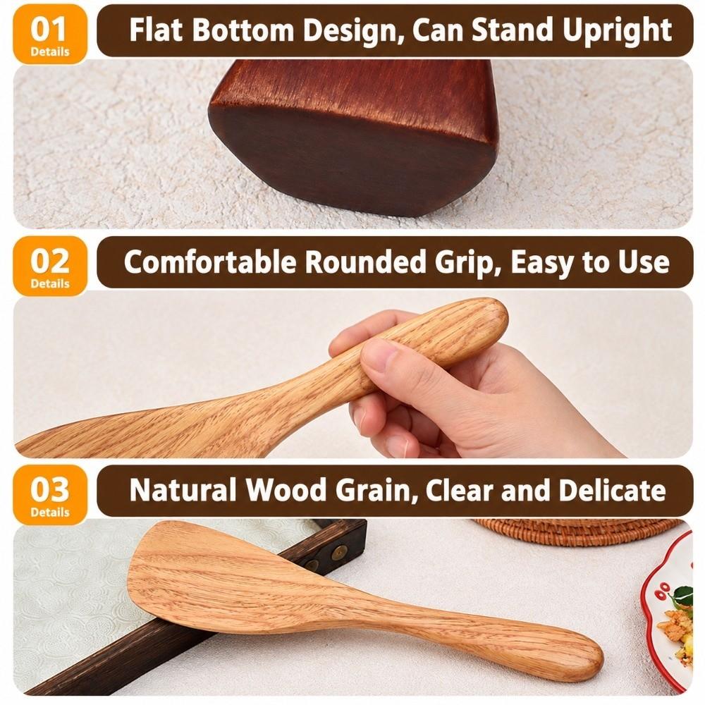 Ergonomic Handle Wooden Rice Paddle Smooth Surface Solid Wood Rice Spoon Household Cooking