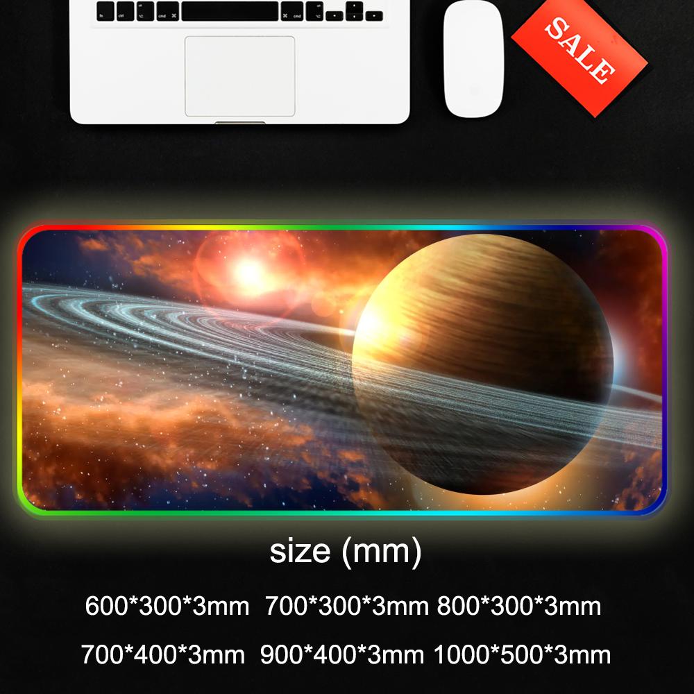 Коврик для мыши Saturn RGB Игровой коврик для мыши Большой светодиодный коврик Настольный коврик для ПК Светящийся коврик для мыши Большие коврики для клавиатуры Настольный ковер с подсветкой