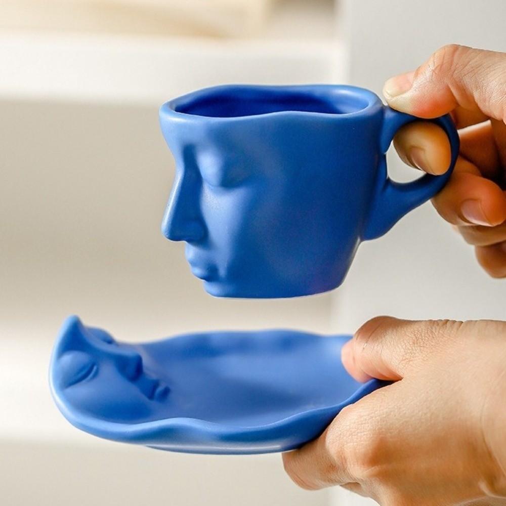 Face Shape Kissing Face Cups With Tray Coffee Cup Unique Artistic Ceramic Mug Home Use