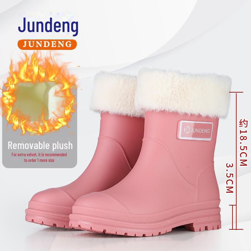 Женские короткие резиновые сапоги Jundeng — стильные, универсальные, нескользящие, цельные резиновые ботинки с большой подошвой для дождливых дней