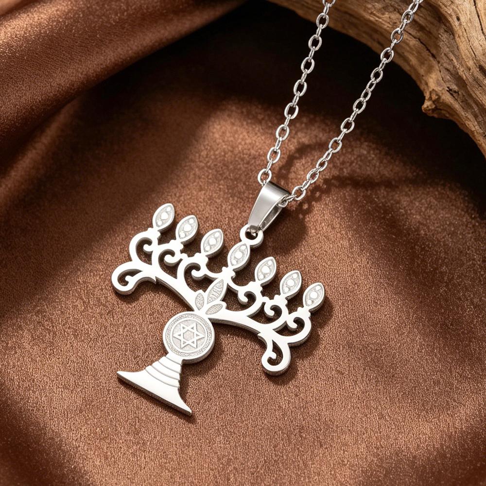 Chanukah Menorah Necklace Religious Jerusalem Temple Hanukkah Shammash Pendant Stainless Steel Judaica Jewelry
