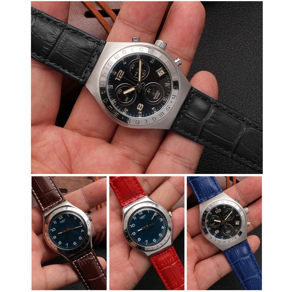 17 мм 19 мм Оригинальный ремешок для часов из телячьей кожи Для Swatch Мужской Женский Браслет с узором под аллигатора Аксессуары для ремешка