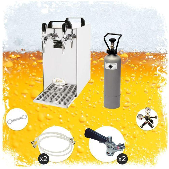Kit Complet Système de Tirage à Bière - Refroidisseur Sec Contact 40 Deux Lignes, 50 l/h, Green Line, Avec Têtes Panier et Combi