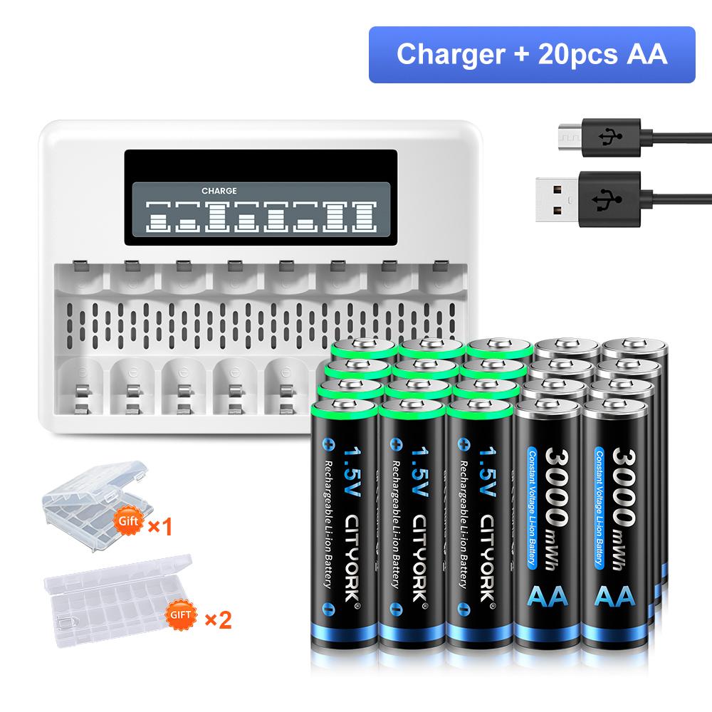 Литий-ионный аккумулятор AA3000mwh, 1,5 В, литиевая аккумуляторная батарея AA + 8 слотов, интеллектуальное зарядное устройство с ЖК-дисплеем