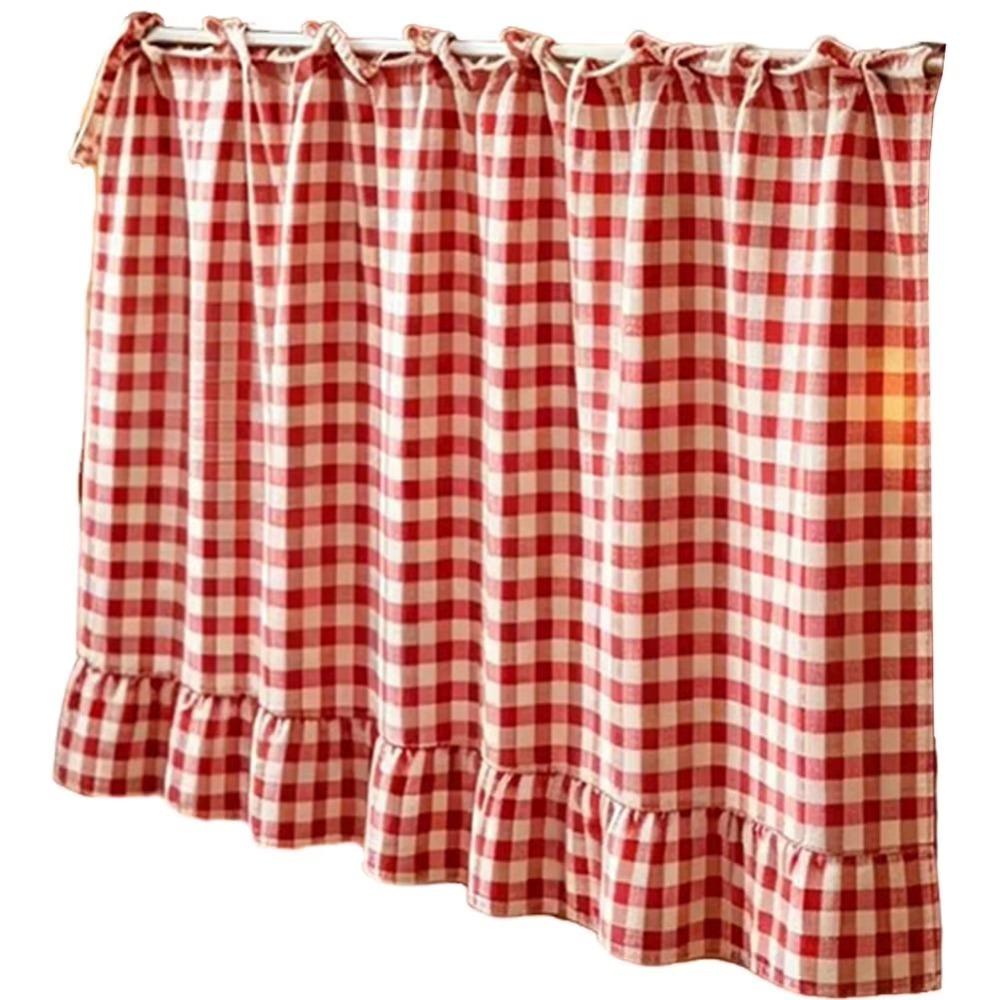 Ruffled Edge Farmhouse Plaid Kitchen Oven Skirt Cotton Privacy Partition Curtain Porch