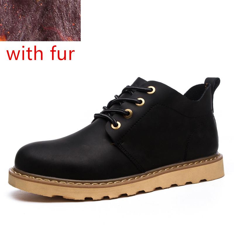 Fashion Cow Leather Men Ankle Boots Lace Up Handmade Plush Warm Winter Boots Custom Casual Boots Rubber Winter Shoes Men Cotton Shoes