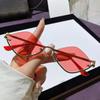 New Half Frame Diamond Shaped Sunglasses Metal Women Simple Trend Sunglasses Men Dopamine Small Frame Outdoor Sunglasses